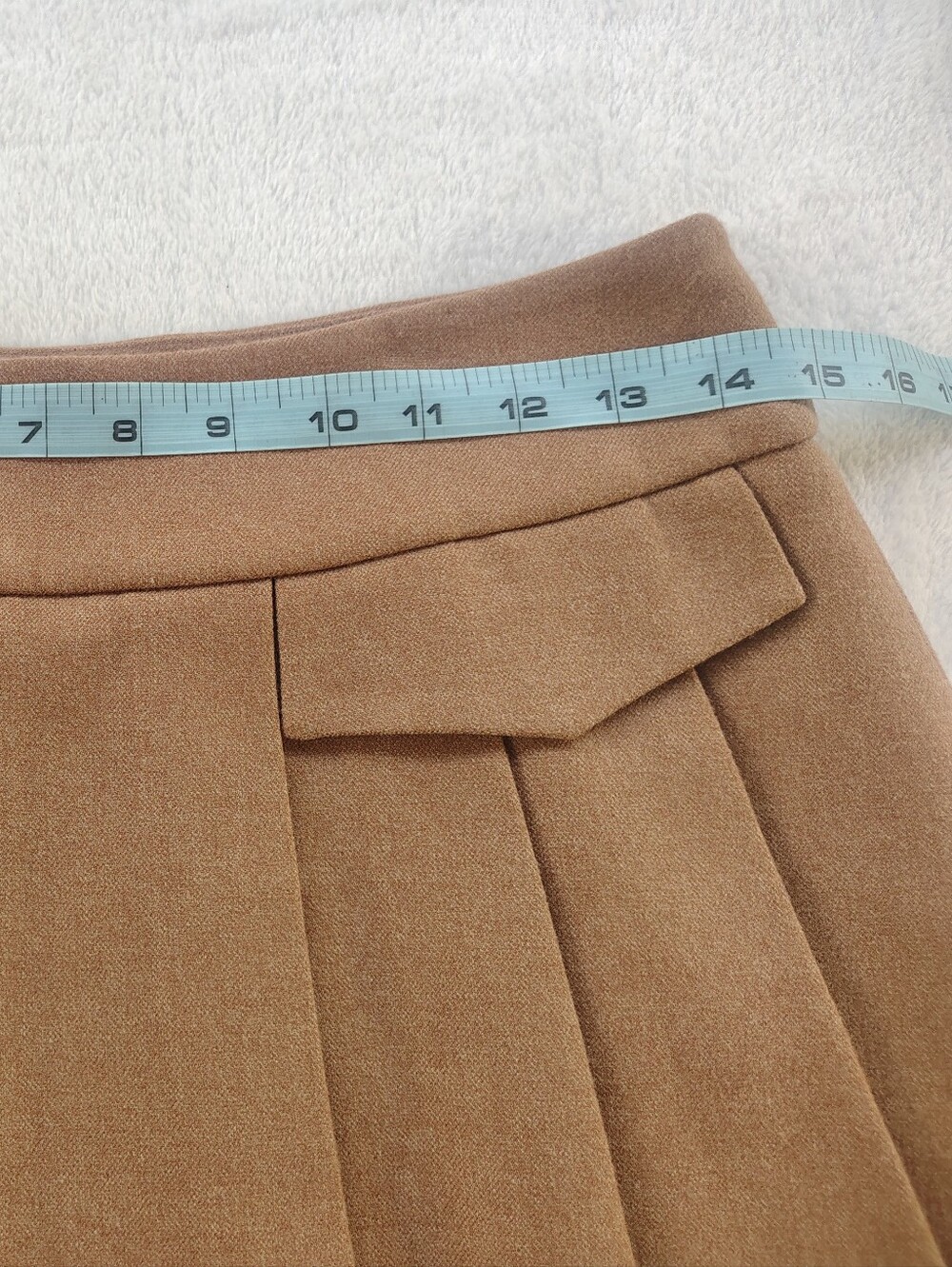 High-Waist Pleated Tan Skater Skirt - Picture 7 of 14